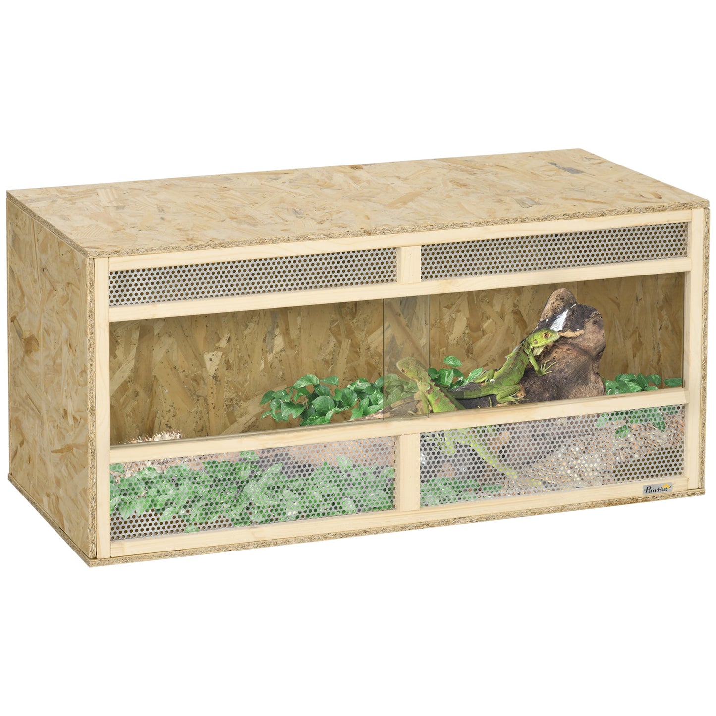 PawHut Reptile Terrarium Vivarium Habitat z przezroczystymi drzwiami przesuwnymi, oddychającą siatką, dla jaszczurek, żab rogatych, węży i ​​kameleonów, 100 x 47 x 47 cm
