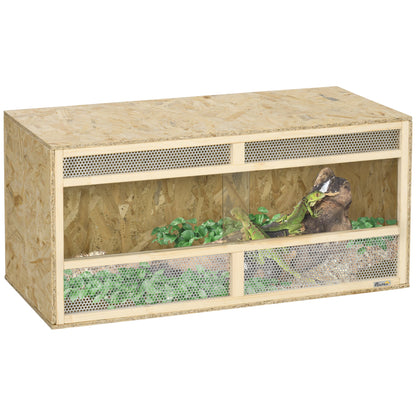 PawHut Reptile Terrarium Vivarium Habitat z przezroczystymi drzwiami przesuwnymi, oddychającą siatką, dla jaszczurek, żab rogatych, węży i ​​kameleonów, 100 x 47 x 47 cm