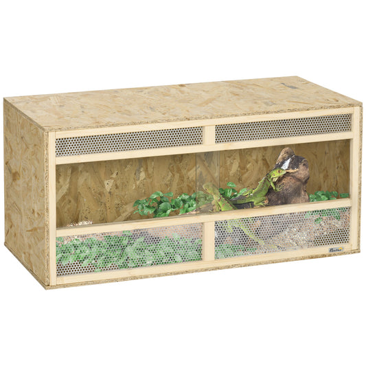 PawHut Reptile Terrarium Vivarium Habitat z przezroczystymi drzwiami przesuwnymi, oddychającą siatką, dla jaszczurek, żab rogatych, węży i ​​kameleonów, 100 x 47 x 47 cm