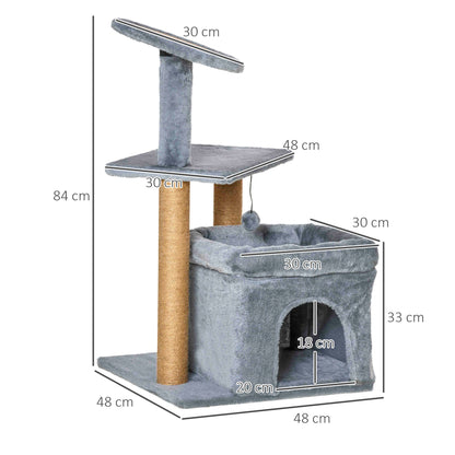 PawHut Cat Tree Tower w/ Scratching Posts Pad Condo Perch Bed Ball Kitten Toy Grey