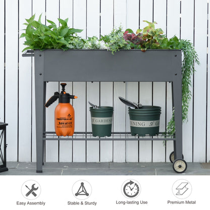 Raised Garden Bed with Wheels and Bottom Shelf Outdoor 104 x 39 x 80cm