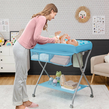 Rolling Baby Changing Table with Large Storage Basket-Blue