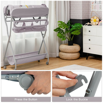 Rolling Baby Changing Table with Large Storage Basket-Grey