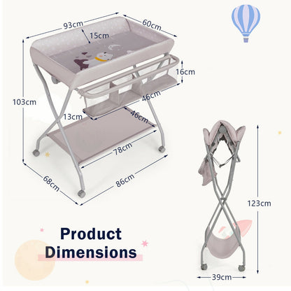 Rolling Baby Changing Table with Large Storage Basket-Grey