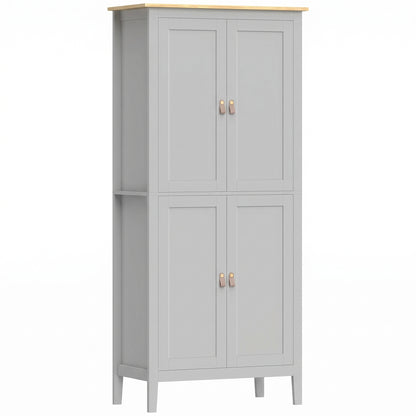 HOMCOM Tall Pantry Cupboard with Motion Sensor LED Light - Grey