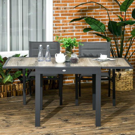 Outsunny Rozkładany Stół Ogrodowy, Stół Jadalny Na Zewnątrz Dla 6 Osób, Aluminiowa Rama Prostokątny Stół Patio Z Blatem Z Plastikowej Płyty, 80/160L x 80W x 75H cm, Beżowy