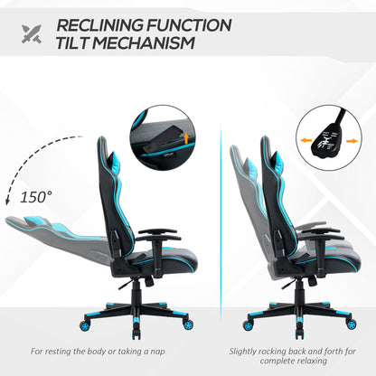 Vinsetto Gaming Chair Racing Style Ergonomic Office Chair High Back Computer Desk Chair Adjustable Height Swivel Recliner with Headrest and Lumbar Support, Sky Blue