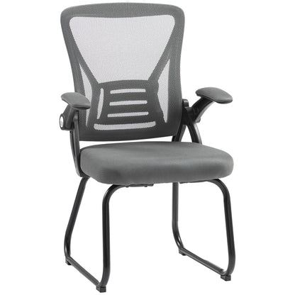 HOMCOM Office Chair, Ergonomic Desk Chair No Wheels with Mesh Backrest and Steel Legs for Home Conference Room, Dark Grey