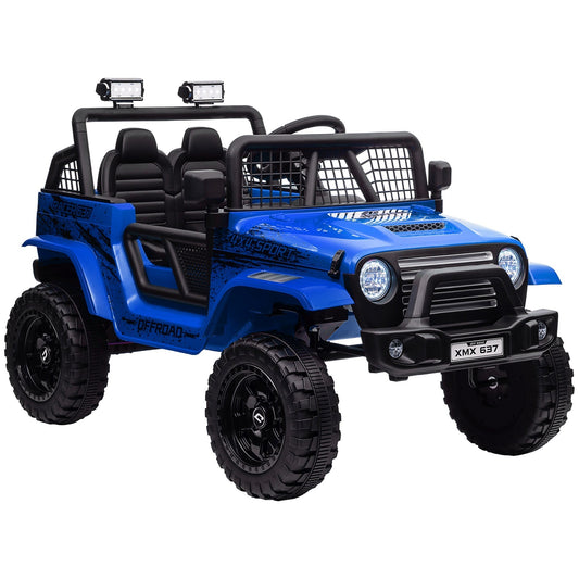 AIYAPLAY 12V Battery Powered Kids Ride-On Car, Electric Truck w/ Spring Suspension, Remote, Music, Horn, Lights, Blue