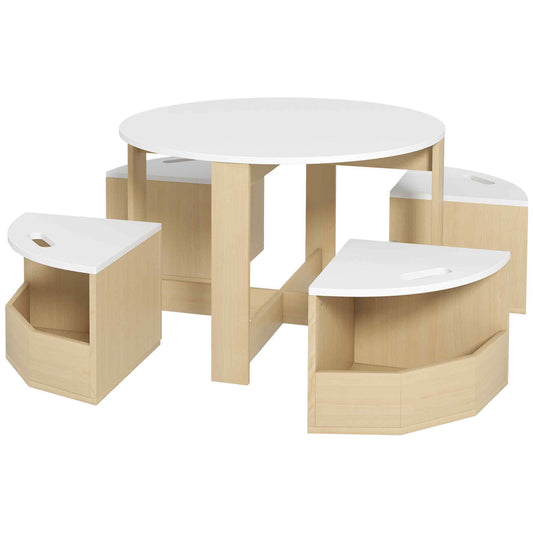 AIYAPLAY Five-Piece Kids Table and Chairs Set with Storage, for Ages 3-8 Years, White