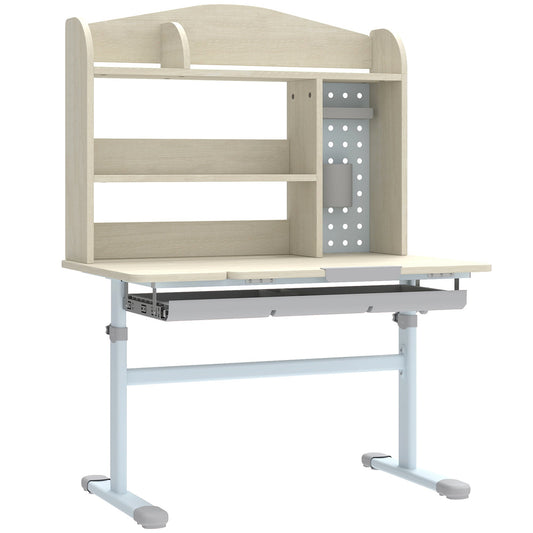 AIYAPLAY Kids Desk Height Adjustable with Tilt-Desktop, Hutch, Drawer, Storage Shelf, Pegboard, for 3-12 Years Old, Natural