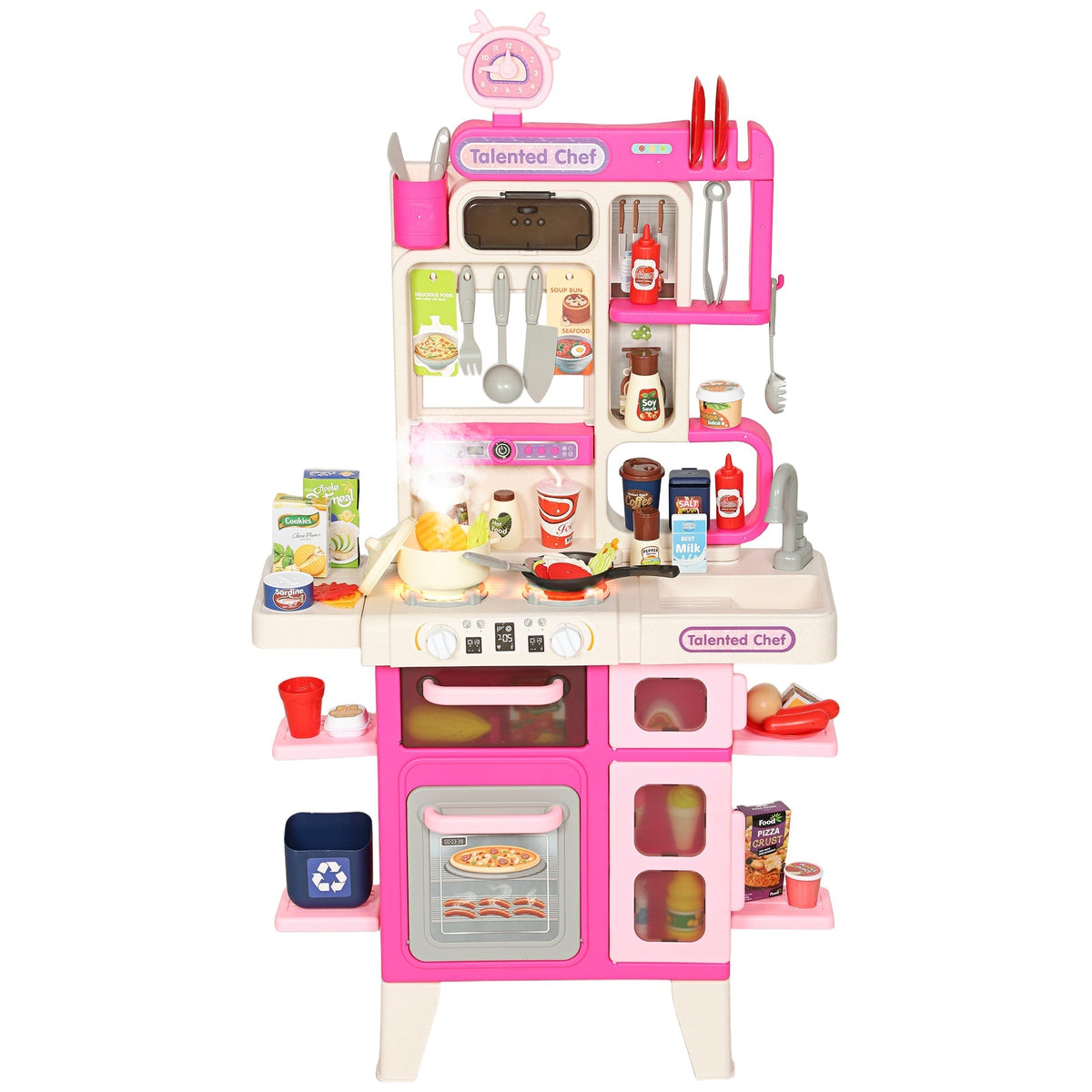 AIYAPLAY Pretend Play Kitchen Set with Realistic Lights & Sounds, 104PCS Toy Kitchen Accessories for Boys and Girls, Pink