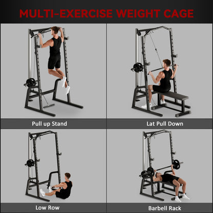 SPORTNOW Power Cage Power Rack with 15-Level Squat Rack, Cable Pulley System, Lat Pulldown & Pull Up Bar