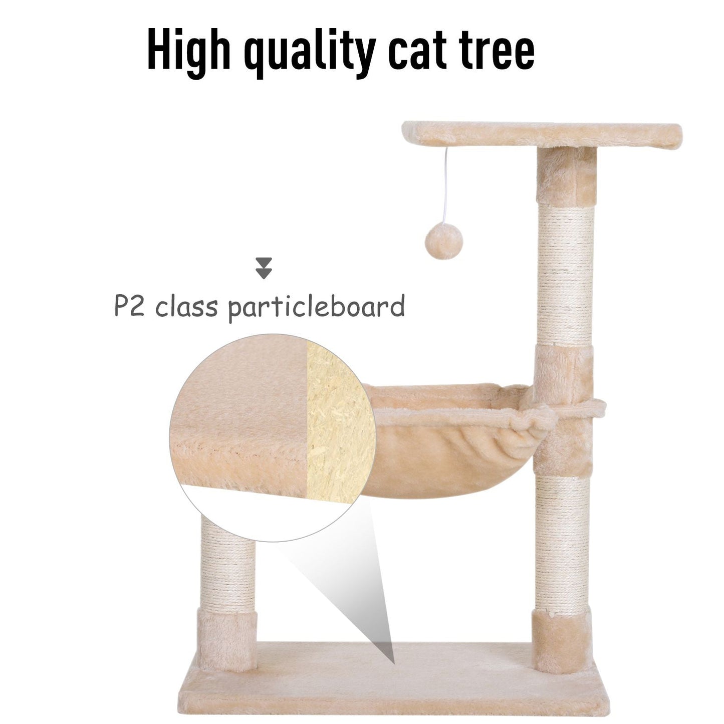 PawHut Cat Scratch Post with Bed Cat Tree for Indoor Cats Sisal Scratching Posts Hammock Kitty Activity Centre Beige