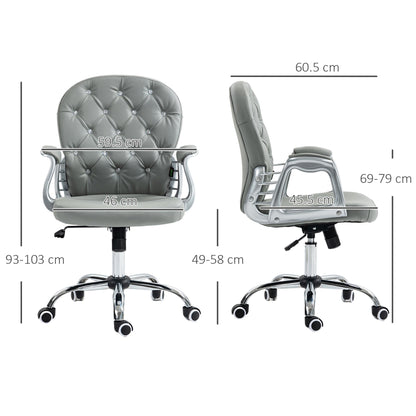 Vinsetto Office Chair Ergonomic 360  Swivel PU Diamante Padded Base 5 Castor Wheels for Home Work Grey