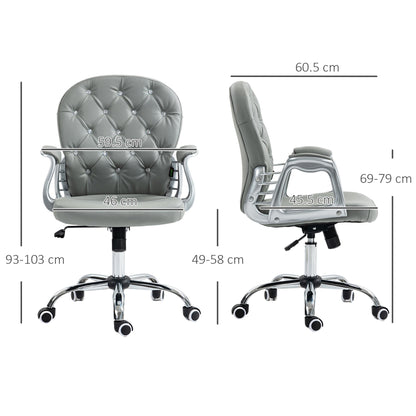 Vinsetto Office Chair Ergonomic 360  Swivel PU Diamante Padded Base 5 Castor Wheels for Home Work Grey
