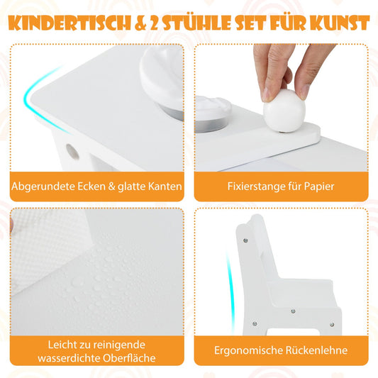 3 in 1 activity table &amp; easel with liftable table top &amp; 6 fabric containers &amp; paper roll white