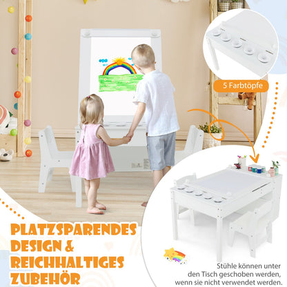 3 in 1 activity table &amp; easel with liftable table top &amp; 6 fabric containers &amp; paper roll white
