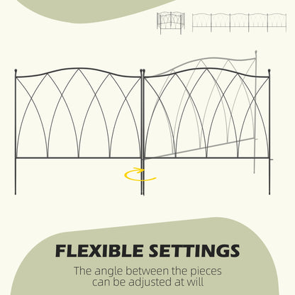 سياج حديقة مزخرف من Outsunny، 5 قطع من ألواح سياج اعتصام خارجي، أسلاك معدنية مقاومة للصدأ ذات مناظر طبيعية على شكل زهرة وحواف سرير على شكل حاجز للحيوانات، أسود
