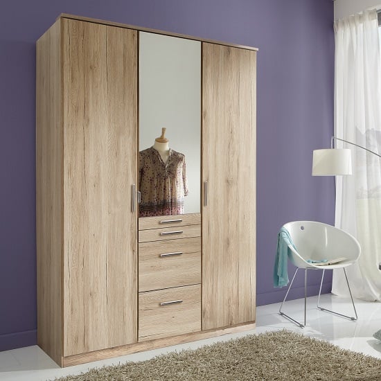 Acorn 3 Door 4 Drawer Mirrored Wardrobe - Oak or White