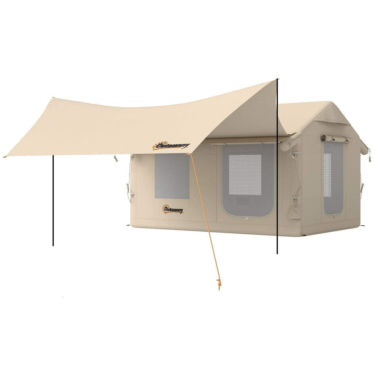Outsunny Inflatable Tents Waterproof Glamping Tent with Stove Jack for 6-8 Person