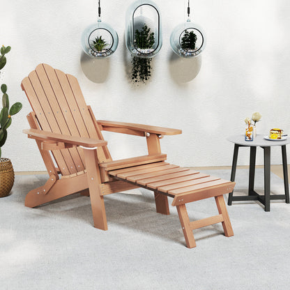 All-Weather HIPS Lounge Patio Adirondack Chair with Retractable Footrest-Brown