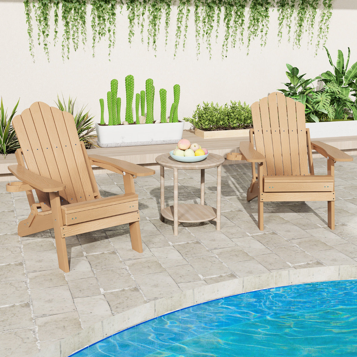 All-Weather HIPS Lounge Patio Adirondack Chair with Retractable Footrest-Brown