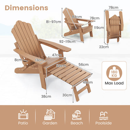 All-Weather HIPS Lounge Patio Adirondack Chair with Retractable Footrest-Brown