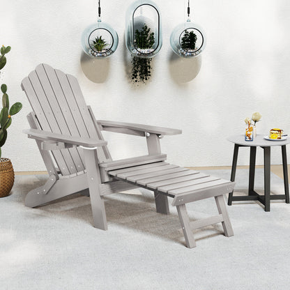All-Weather HIPS Lounge Patio Adirondack Chair with Retractable Footrest-Grey