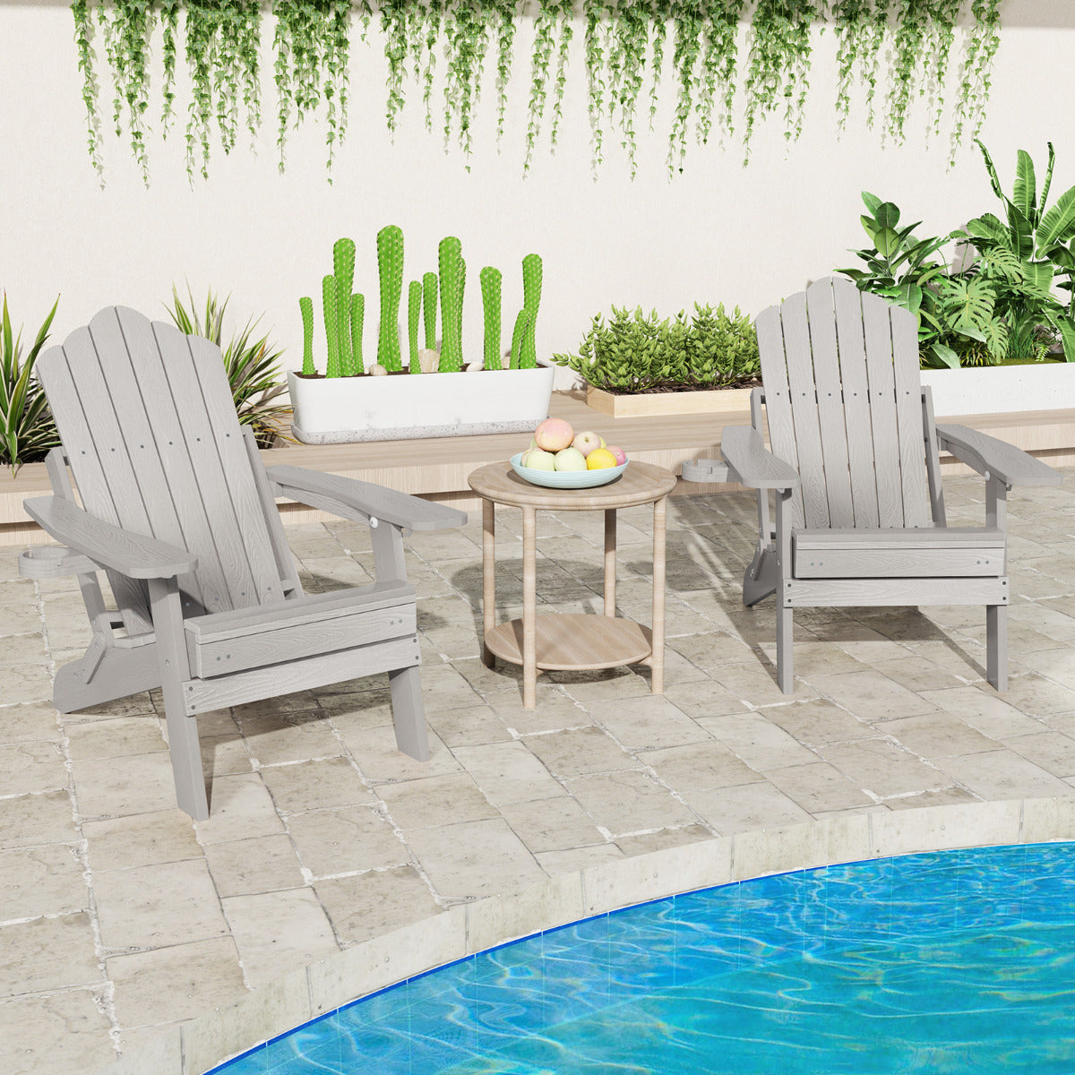 All-Weather HIPS Lounge Patio Adirondack Chair with Retractable Footrest-Grey