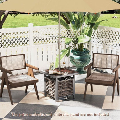 55cm Outdoor PE Rattan Side Table with Umbrella Hole and Metal Frame