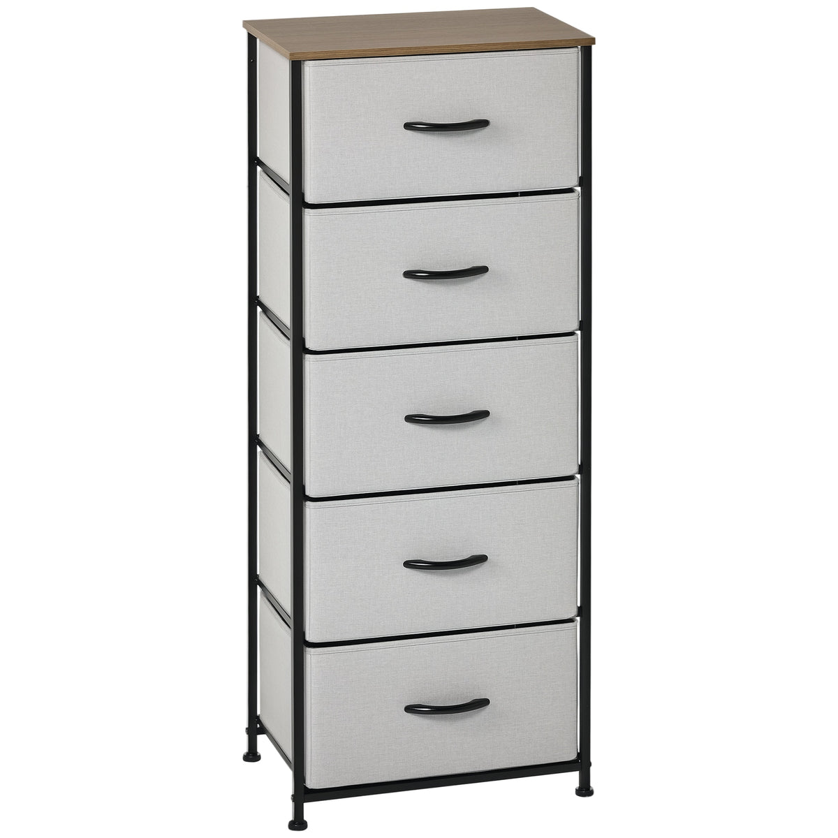 HOMCOM Fabric Chest of Drawers, Industrial Bedroom Dresser with 5 Fabric Drawers, Steel Frame and Wooden Top for Nursery, Living Room, Hallway, Grey