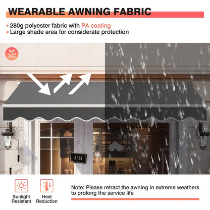 Aluminum Patio Sun Shade with Crank Handle and Water-Resistant Polyester-Grey