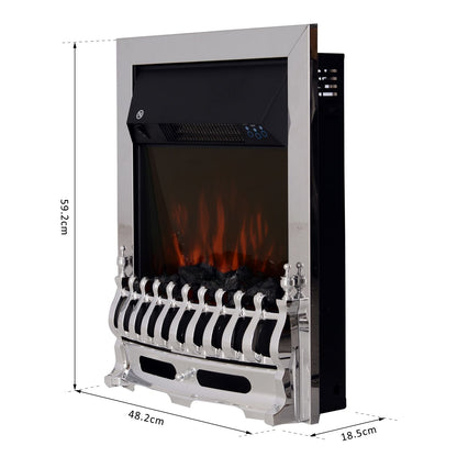 HOMCOM Contemporary Electric Fireplace Coal Burning Flame Effect Inset Fire Place Space Heater Glass View LED Lighting with Remote Control, 1000W/2000W