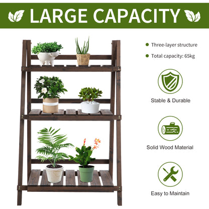 3 Tier Wooden Plant Shelf Foldable Plant Pots Holder Stand Indoor Outdoor 60L x 37W x 93H cm