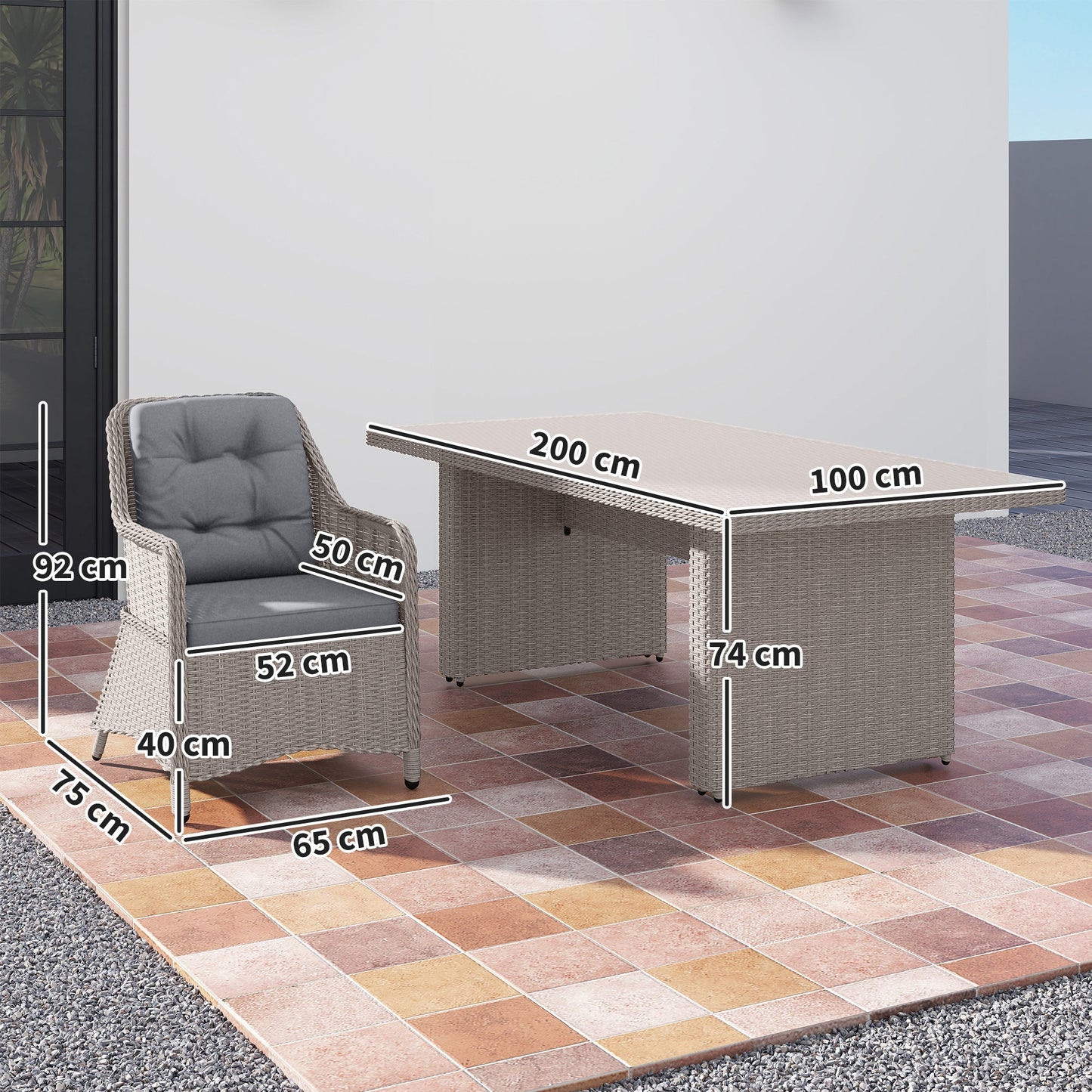 Outsunny Seven-Piece Rattan Dining Set - Mixed Grey