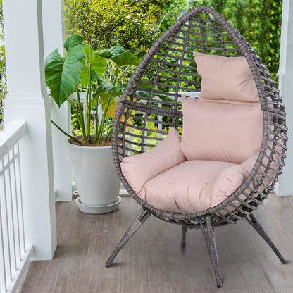 Outsunny Garden Egg Chair, łezkowaty zewnętrzny fotel rattanowy PE z miękką, wyściełaną poduszką na całej powierzchni, szary