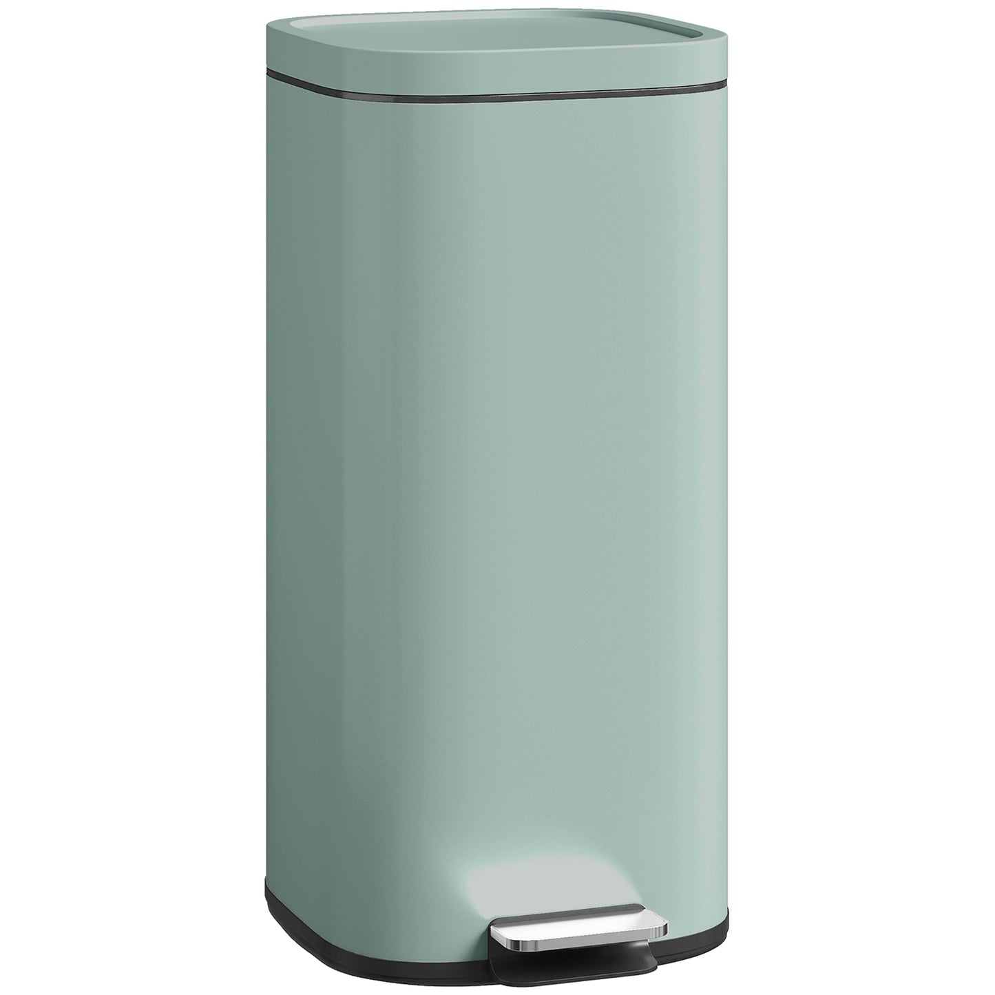 HOMCOM 30L Kitchen Bin, Compact Pedal Bin with Soft-Close and Stay-Open Lid, Removable Bucket for Kitchen, Home, Office, Green
