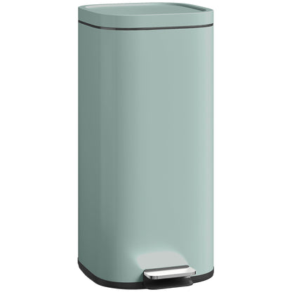 HOMCOM 30L Kitchen Bin, Compact Pedal Bin with Soft-Close and Stay-Open Lid, Removable Bucket for Kitchen, Home, Office, Green