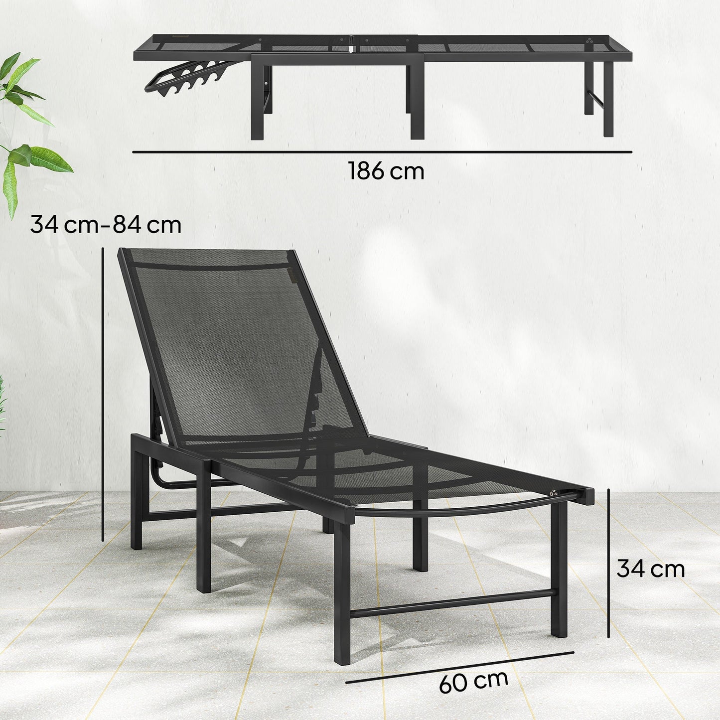 Outsunny Set of Two Reclining Sun Loungers - Black