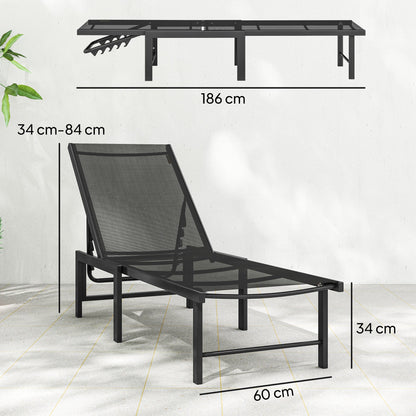 Outsunny Set of Two Reclining Sun Loungers - Black