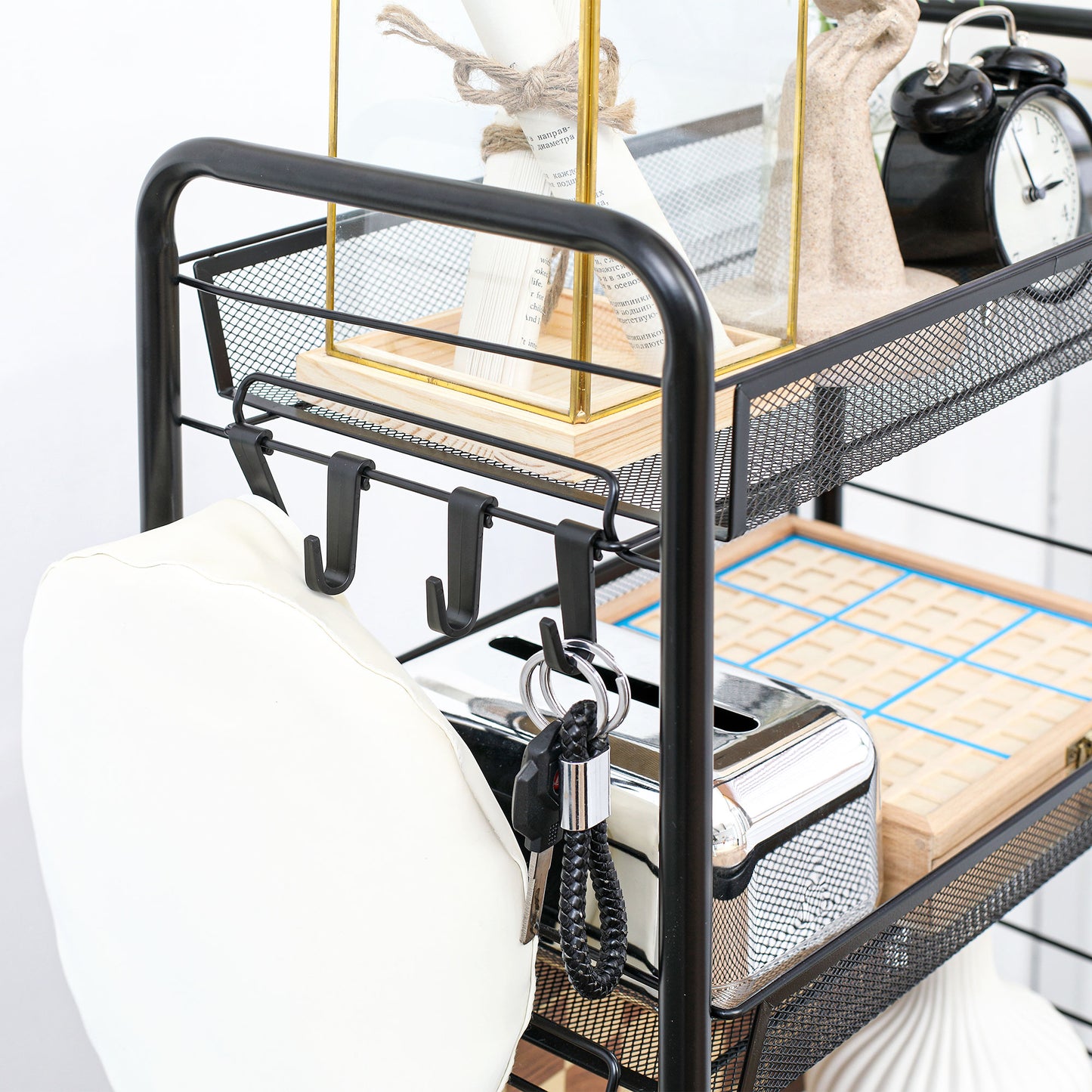 Wózek do przechowywania HOMCOM Five-Steel Mesh Basket z kółkami - czarny