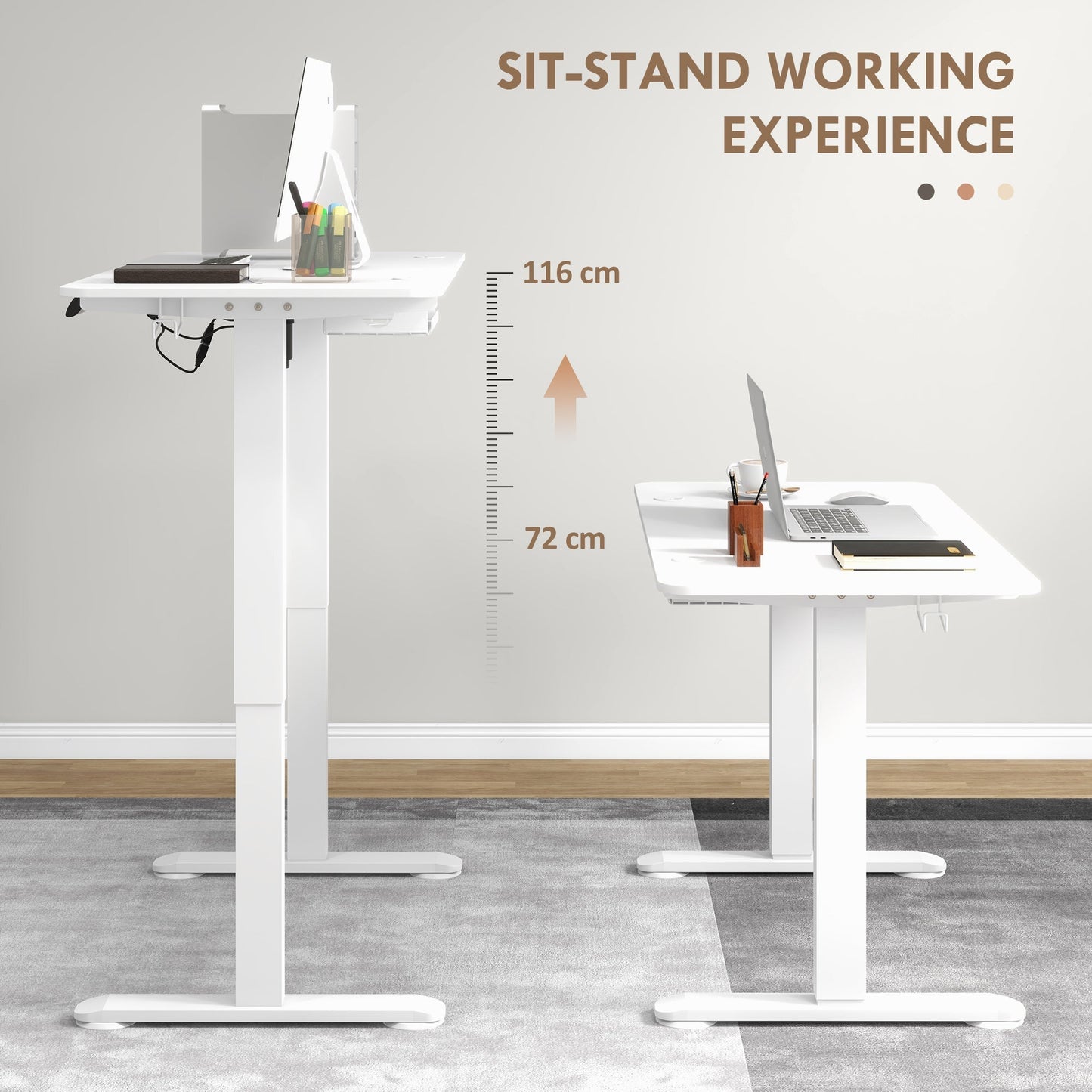 Vinsetto 72-116cm Adjustable Electric Standing Desk, 120 x 60cm Tabletop - White
