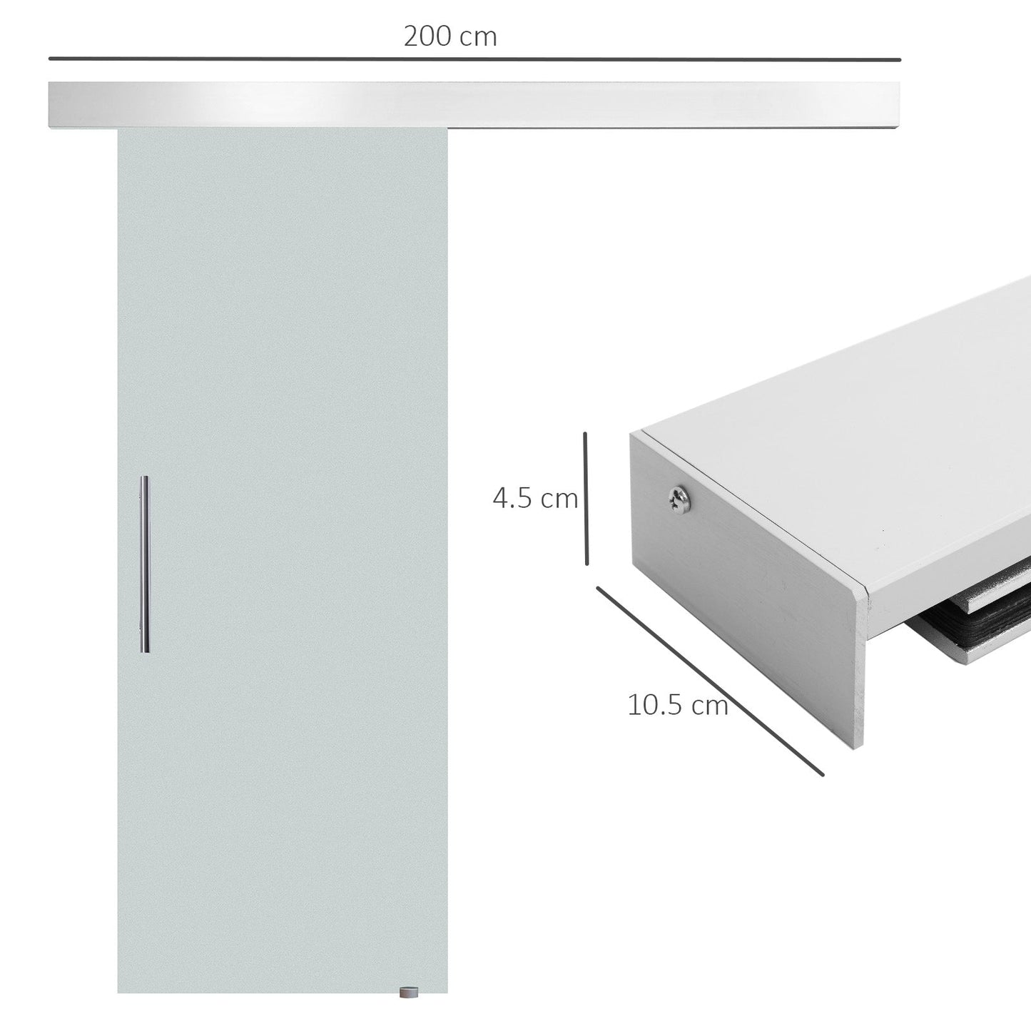 HOMCOM 90cm Nowoczesny zestaw drzwi przesuwnych z drzwiami ze szkła mrożonego, aluminiowa szyna, nieprzezroczysta dekoracja domu, zrób to sam, styl biurowy