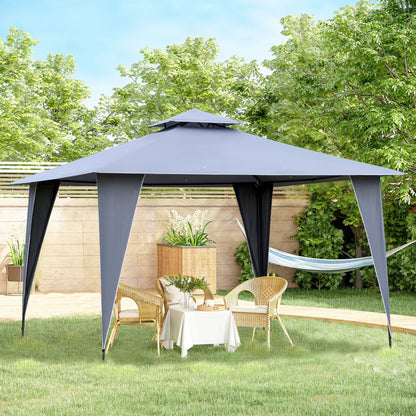 Outsunny 3.5 x 3.5m Side-Less Outdoor Canopy Tent Gazebo w/ 2-Tier Roof Steel Frame Garden Party Gathering Shelter Grey