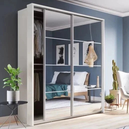 Favianus 2 Door Mirrored Sliding Wardrobe 180cm - Grey, White, Oak