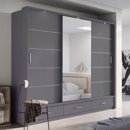 Deming 3 Door Sliding Wardrobe 250cm - White, Grey or Black