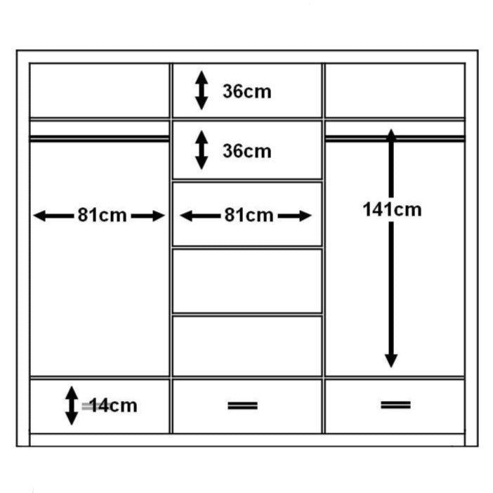 Deming 3 Door Sliding Wardrobe 250cm - White, Grey or Black