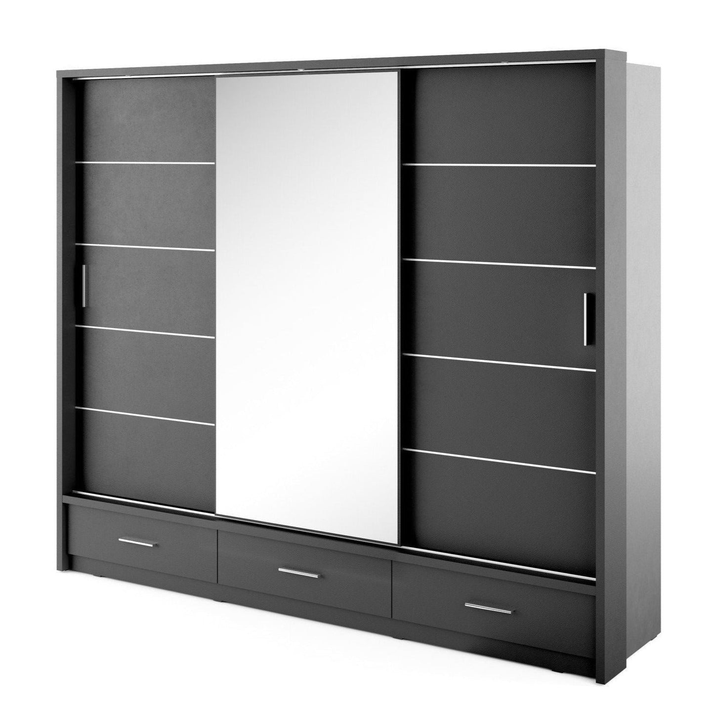 Deming 3 Door Sliding Wardrobe 250cm - White, Grey or Black