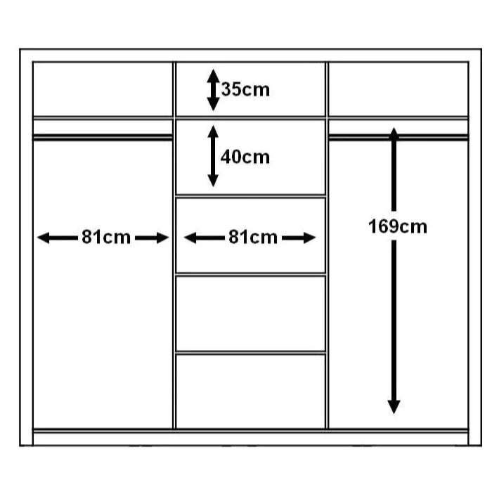 Gunther 3 Door Sliding Wardrobe 250cm - White, Grey, Black, Oak or Wenge